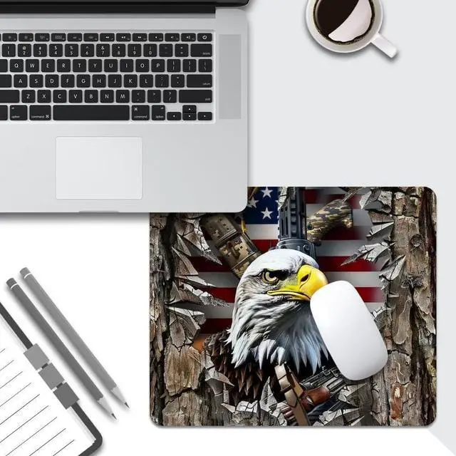 Alt view image 5 of 7 - American Flag Eagle rip Oak camo (2) Square Mouse pad Texture Waterproof Anti Slip Rubber Base Computer Mouse pad Laptop Mouse pad