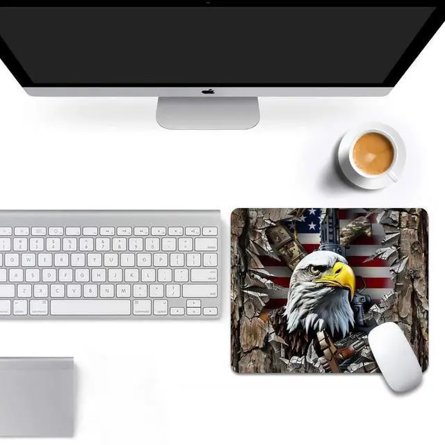 Alt view image 6 of 7 - American Flag Eagle rip Oak camo (2) Square Mouse pad Texture Waterproof Anti Slip Rubber Base Computer Mouse pad Laptop Mouse pad