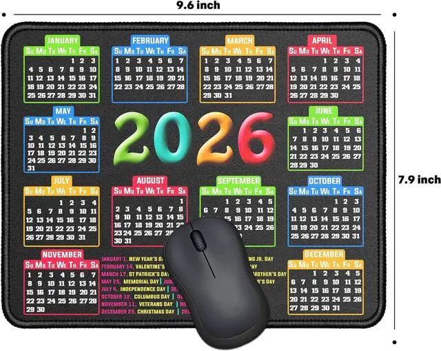 Alt view image 2 of 6 - Mouse Pad with Stitched Edge Computer Mouse Mat with Non-Slip Rubber Base Mouse Pads for Computers Laptop Mouse 9.6x7.9x0.1 inch (2026 Calendar Black)