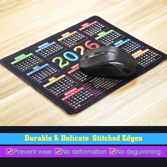 Alt view image 5 of 6 - Mouse Pad with Stitched Edge Computer Mouse Mat with Non-Slip Rubber Base Mouse Pads for Computers Laptop Mouse 9.6x7.9x0.1 inch (2026 Calendar Black)