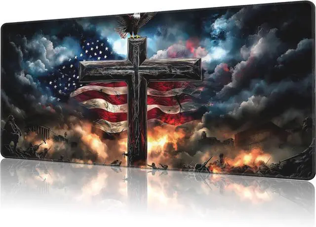 Main image of Mouse Pad Large A Cross with an Eagle Non-Slip Game Desk Mat with Stitched Edge Laptop Keyboard Desk Pad for Work Home Gaming (35.4 x 15.7 Inches)
