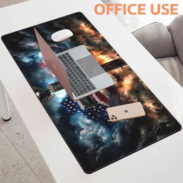Alt view image 5 of 6 - Mouse Pad Large A Cross with an Eagle Non-Slip Game Desk Mat with Stitched Edge Laptop Keyboard Desk Pad for Work Home Gaming (35.4 x 15.7 Inches)