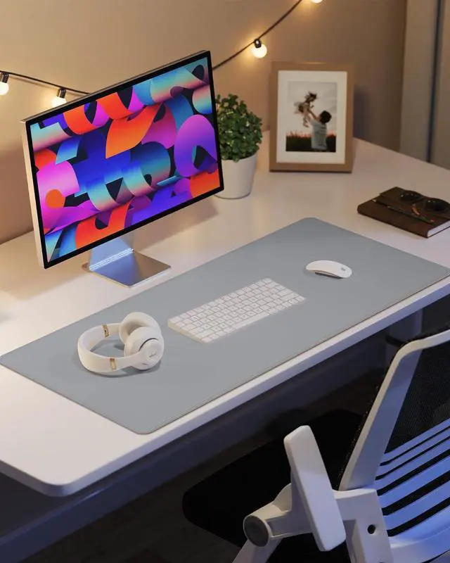 Alt view image 6 of 6 - Leather Desk Pad Protector Mouse Pad Office Mat Non-Slip PU Leather Blotter Laptop Pad Waterproof Writing Pad for Office and Home (Light Grey 31.5 x 15.7)