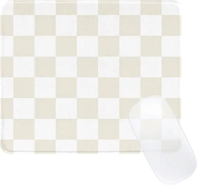 Main image of Cute Beige White Mouse Pad Retro Checkered Pattern Mousepad Square Aesthetic Plaid Waterproof Grid Mouse Mat Design Non-Slip Rubber Base Computer Funny Boho Small Mouse Pads
