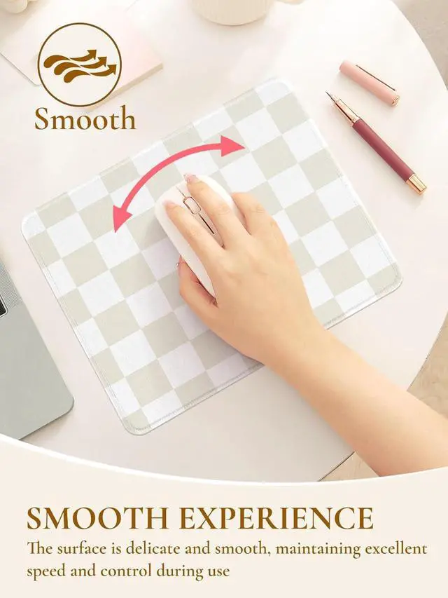 Alt view image 3 of 7 - Cute Beige White Mouse Pad Retro Checkered Pattern Mousepad Square Aesthetic Plaid Waterproof Grid Mouse Mat Design Non-Slip Rubber Base Computer Funny Boho Small Mouse Pads