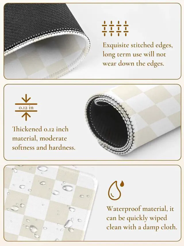 Alt view image 4 of 7 - Cute Beige White Mouse Pad Retro Checkered Pattern Mousepad Square Aesthetic Plaid Waterproof Grid Mouse Mat Design Non-Slip Rubber Base Computer Funny Boho Small Mouse Pads