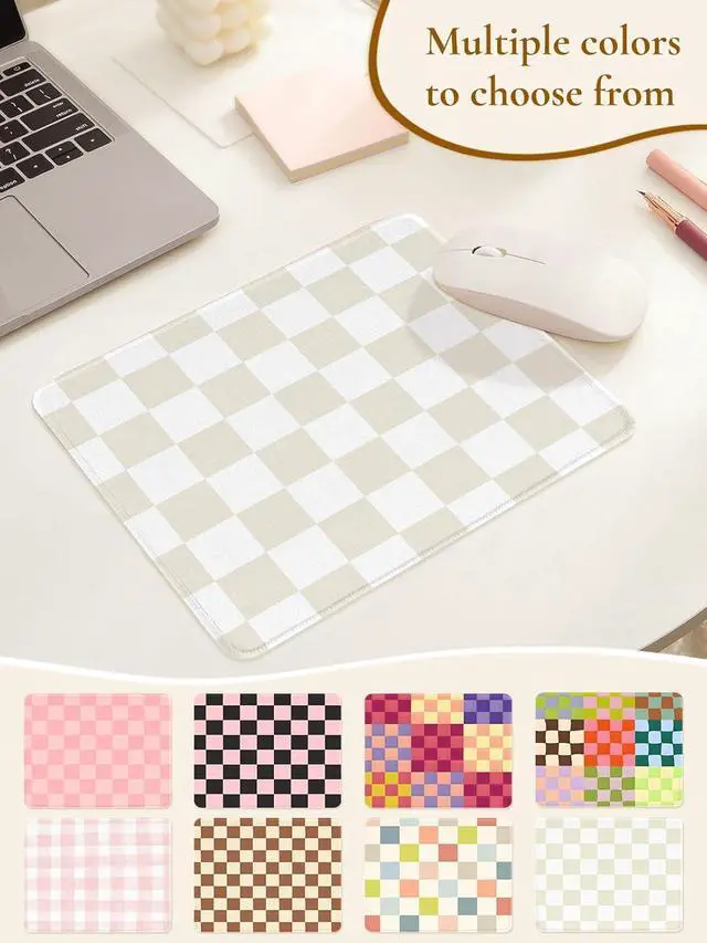 Alt view image 5 of 7 - Cute Beige White Mouse Pad Retro Checkered Pattern Mousepad Square Aesthetic Plaid Waterproof Grid Mouse Mat Design Non-Slip Rubber Base Computer Funny Boho Small Mouse Pads