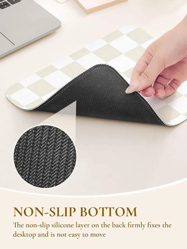 Alt view image 6 of 7 - Cute Beige White Mouse Pad Retro Checkered Pattern Mousepad Square Aesthetic Plaid Waterproof Grid Mouse Mat Design Non-Slip Rubber Base Computer Funny Boho Small Mouse Pads