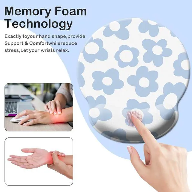 Alt view image 4 of 7 - Blue Mouse Pad Wrist Support Ergonomic Mouse Pad with Wrist Rest Comfortable Mousepad with Smooth Wrist Rest Pain Relief Mouse Pads for Non-Slip Base Computer Laptop OfficeHome(Vintage Groovy Flower)