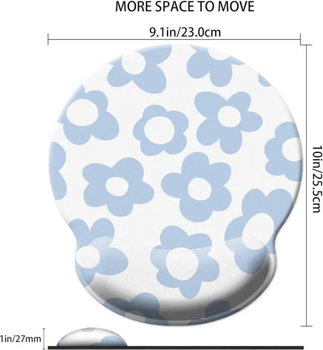 Alt view image 5 of 7 - Blue Mouse Pad Wrist Support Ergonomic Mouse Pad with Wrist Rest Comfortable Mousepad with Smooth Wrist Rest Pain Relief Mouse Pads for Non-Slip Base Computer Laptop OfficeHome(Vintage Groovy Flower)
