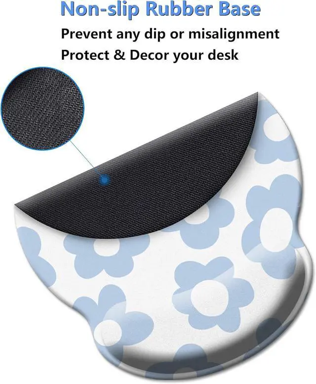 Alt view image 7 of 7 - Blue Mouse Pad Wrist Support Ergonomic Mouse Pad with Wrist Rest Comfortable Mousepad with Smooth Wrist Rest Pain Relief Mouse Pads for Non-Slip Base Computer Laptop OfficeHome(Vintage Groovy Flower)