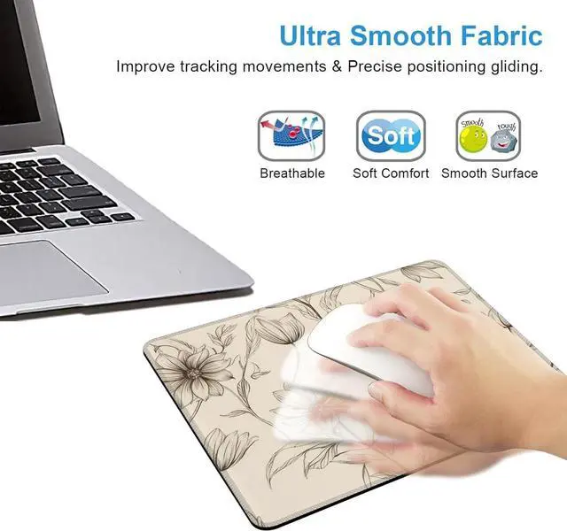 Alt view image 4 of 7 - Boho Minimalist Flowers Mouse Pad Mouse Pads for Desk Mouse Mat Square Waterproof Gaming Mouse Pad Anti-Slip Rubber Base MousePads for Office Laptop