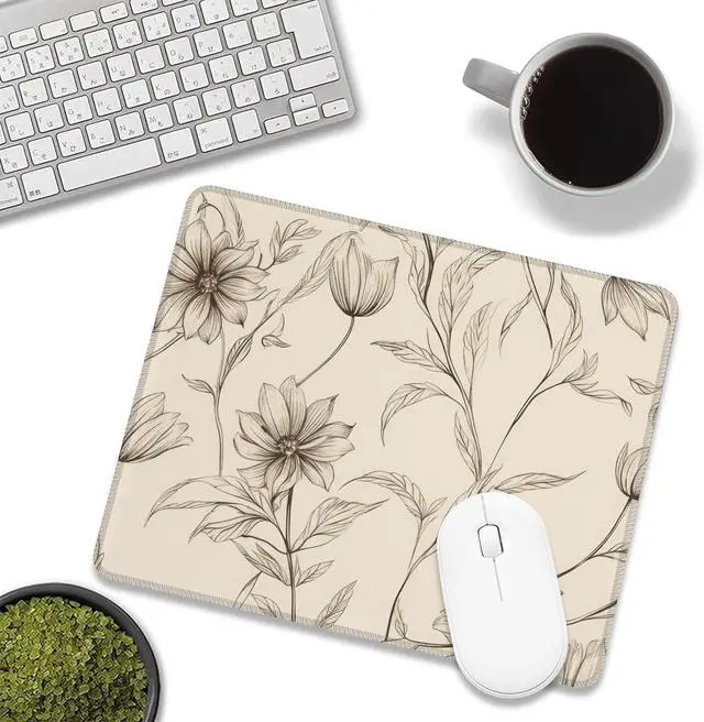Alt view image 6 of 7 - Boho Minimalist Flowers Mouse Pad Mouse Pads for Desk Mouse Mat Square Waterproof Gaming Mouse Pad Anti-Slip Rubber Base MousePads for Office Laptop