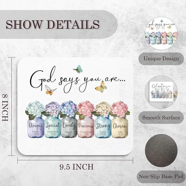 Alt view image 7 of 7 - Inspirational Christian Mouse Pad - God Says You are Mousepad Motivational Christian Office Mouse Pad Bible Verse Desk Mousepad Gifts for Employees Coworker Gifts 9.5x8 Inches