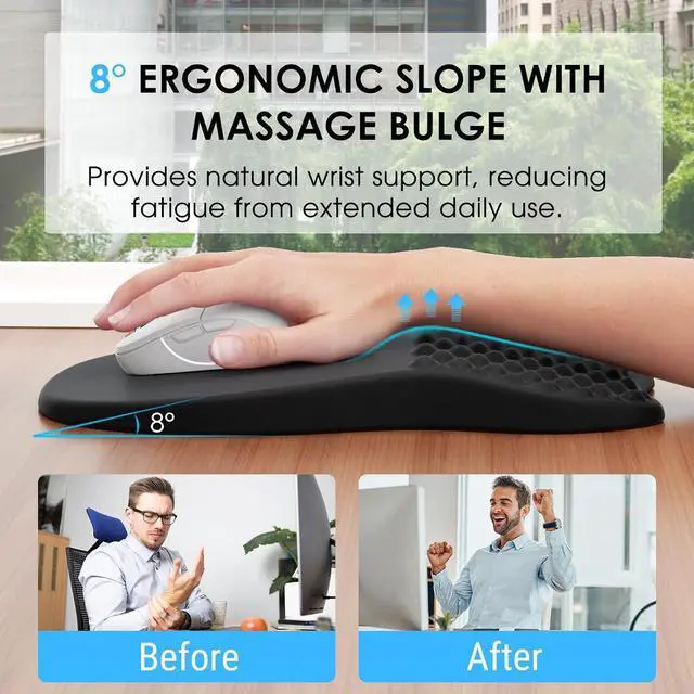 Alt view image 2 of 6 - Ergonomic Mouse Pad with Wrist Support Wrist Rest Mousepads for Carpal Tunnel Pain Relief Memory Foam Pad with Massage Bulge and Non-Slip Base for Office Home Black
