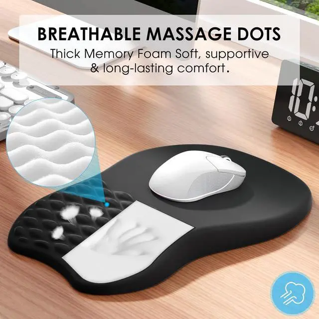 Alt view image 3 of 6 - Ergonomic Mouse Pad with Wrist Support Wrist Rest Mousepads for Carpal Tunnel Pain Relief Memory Foam Pad with Massage Bulge and Non-Slip Base for Office Home Black