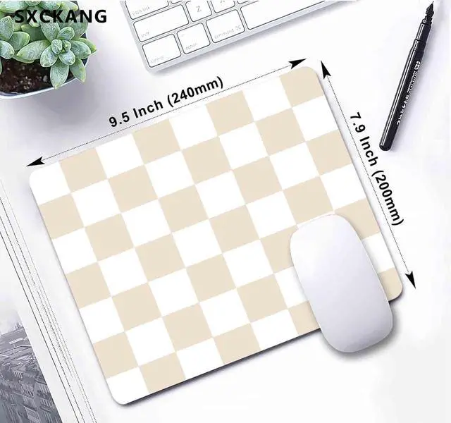 Alt view image 5 of 6 - Cute Checkered Mouse Pad Retro Beige Sand Mousepad Square Aesthetic Mice Pad Perfect Design for Gaming Computer Laptop Office Work Home Non-Slip Rubber Mouse Mat 9.5x7.9 inch