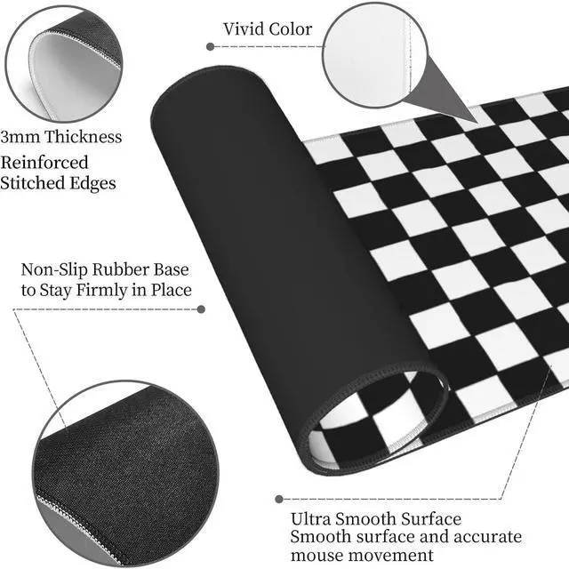 Alt view image 4 of 6 - Black and White Checkered Gaming Mouse Pad Large Mouse Pad for Desk Mat XXL XL Mousepad Big Keyboard Pad Office Desk Accessories Decor