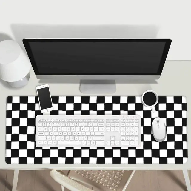 Alt view image 6 of 6 - Black and White Checkered Gaming Mouse Pad Large Mouse Pad for Desk Mat XXL XL Mousepad Big Keyboard Pad Office Desk Accessories Decor