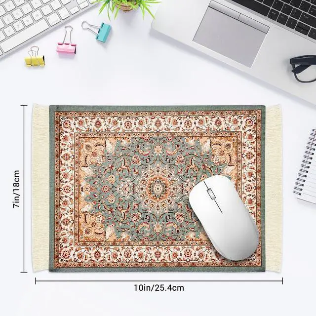 Alt view image 2 of 7 - Persian Carpet Style Mouse Pad Oriental Vintage Bohemian Rug Desk Pad Miniature Mouse Mat Coaster Table Décor for Office Home