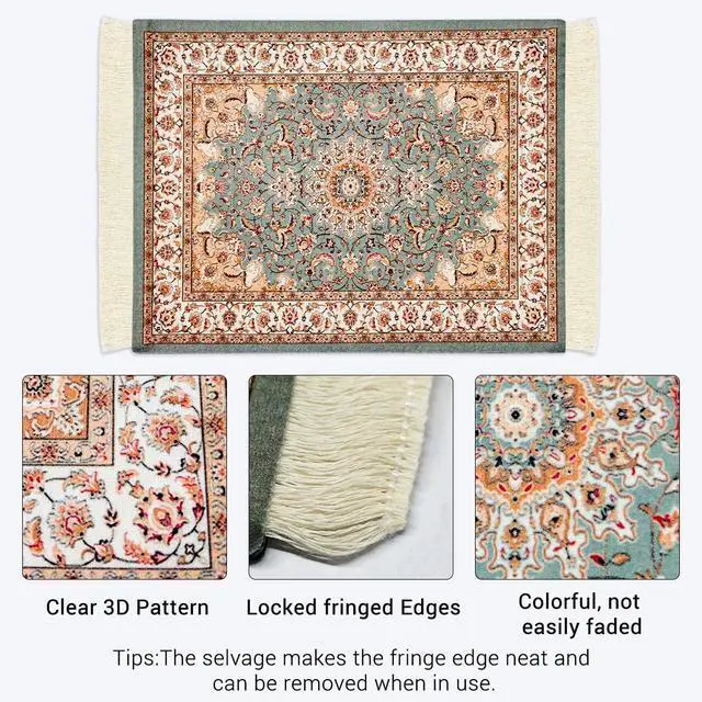 Alt view image 3 of 7 - Persian Carpet Style Mouse Pad Oriental Vintage Bohemian Rug Desk Pad Miniature Mouse Mat Coaster Table Décor for Office Home