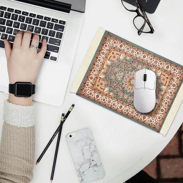 Alt view image 5 of 7 - Persian Carpet Style Mouse Pad Oriental Vintage Bohemian Rug Desk Pad Miniature Mouse Mat Coaster Table Décor for Office Home