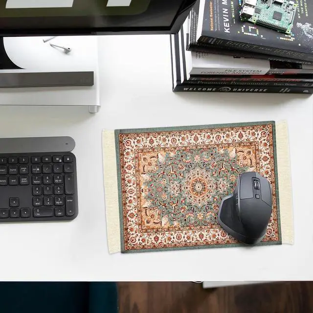 Alt view image 6 of 7 - Persian Carpet Style Mouse Pad Oriental Vintage Bohemian Rug Desk Pad Miniature Mouse Mat Coaster Table Décor for Office Home