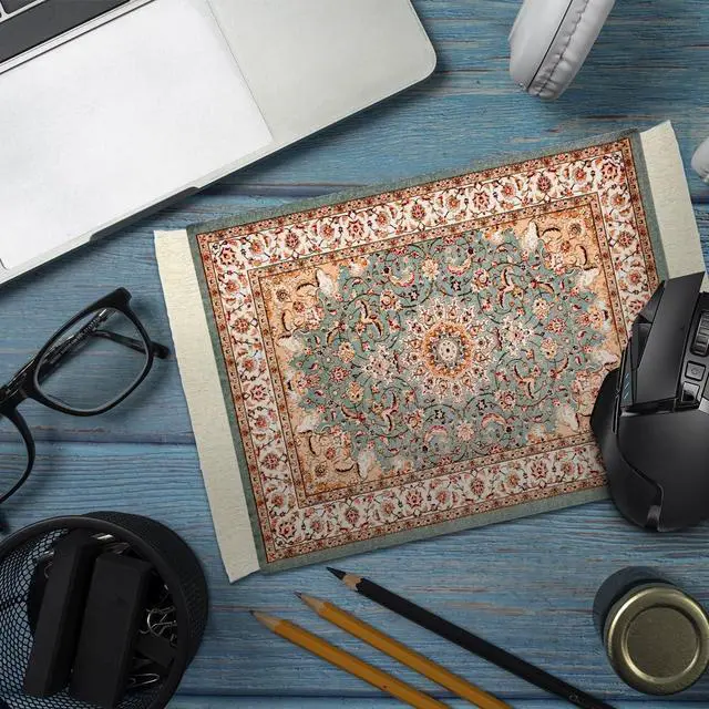Alt view image 7 of 7 - Persian Carpet Style Mouse Pad Oriental Vintage Bohemian Rug Desk Pad Miniature Mouse Mat Coaster Table Décor for Office Home