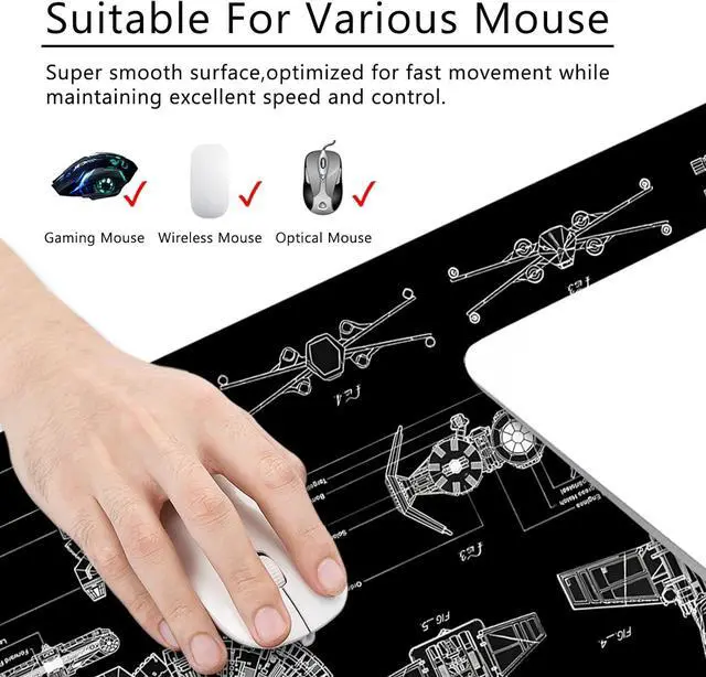 Alt view image 2 of 6 - Black Gaming Mouse Pad Large Mouse Pad XL Desk Mat 31.5x11.8x0.12 inch Large Desk Pad Design Keyboard Pad (Design -5)