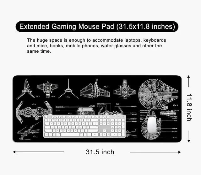Alt view image 5 of 6 - Black Gaming Mouse Pad Large Mouse Pad XL Desk Mat 31.5x11.8x0.12 inch Large Desk Pad Design Keyboard Pad (Design -5)