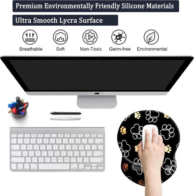 Alt view image 4 of 7 - Ergonomic Wrist Support Mouse Pad - Comfortable Computer Mouse Pad with Non-Slip PU Base for Home Office Working Gaming (Cute Dog Paw)