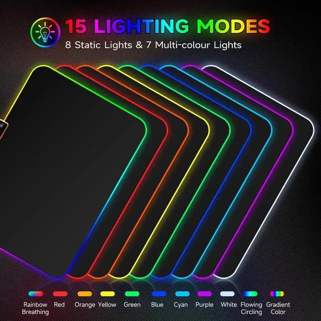 Alt view image 2 of 7 - RGB Gaming Mouse Pad Small Mousepad 340×245×3mm PC Gaming Accessories LED Mouse Mat for Desk Mouse Pads Boy Gifts for Computer Gamer - Black