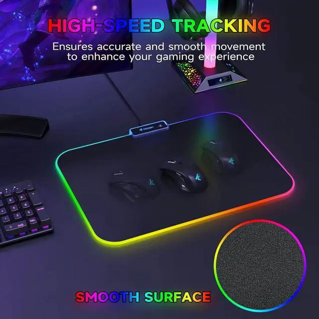 Alt view image 3 of 7 - RGB Gaming Mouse Pad Small Mousepad 340×245×3mm PC Gaming Accessories LED Mouse Mat for Desk Mouse Pads Boy Gifts for Computer Gamer - Black