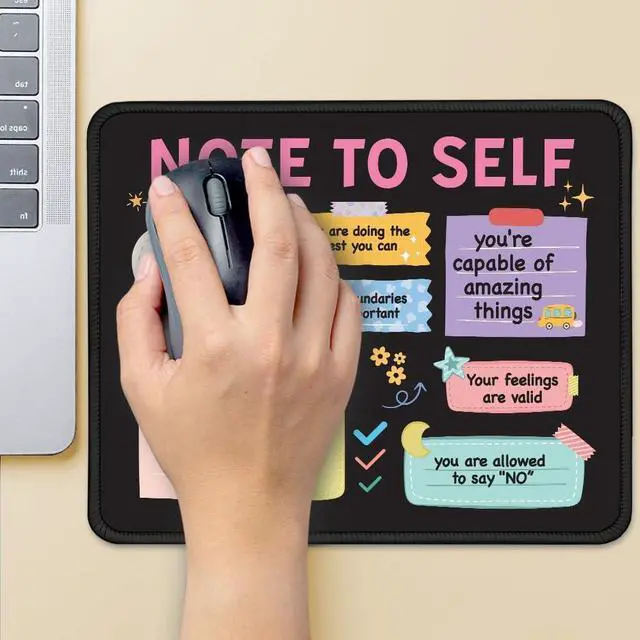 Alt view image 4 of 6 - Note to Self Non-Slip Mouse Pad with Stitched Edge Funny Mental Health Awareness Gifts for School Counselor Therapist Positivity Inspirational Gifts for Women Self-Love and Self-Care Gift