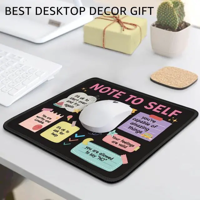 Alt view image 5 of 6 - Note to Self Non-Slip Mouse Pad with Stitched Edge Funny Mental Health Awareness Gifts for School Counselor Therapist Positivity Inspirational Gifts for Women Self-Love and Self-Care Gift
