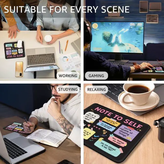 Alt view image 6 of 6 - Note to Self Non-Slip Mouse Pad with Stitched Edge Funny Mental Health Awareness Gifts for School Counselor Therapist Positivity Inspirational Gifts for Women Self-Love and Self-Care Gift