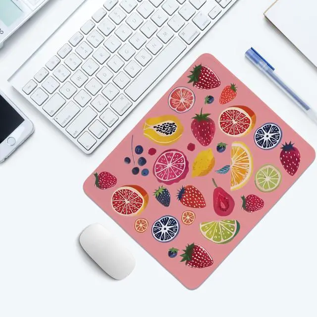 Alt view image 3 of 6 - Colorful Cute Fruit Mouse Pad Pink Cottagecore Strawberry Mouse Pads Summer Orange Desk Mat for Home Office Dorm Desktop Decor 10.2x8.2 Inch