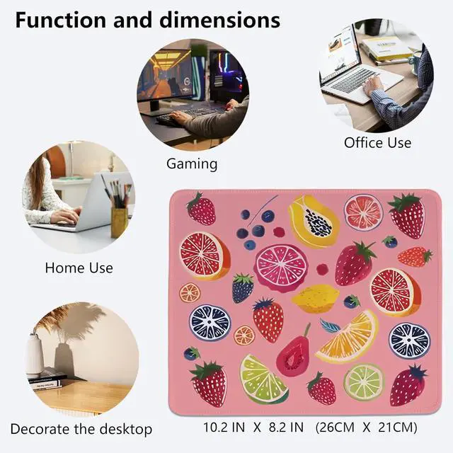 Alt view image 4 of 6 - Colorful Cute Fruit Mouse Pad Pink Cottagecore Strawberry Mouse Pads Summer Orange Desk Mat for Home Office Dorm Desktop Decor 10.2x8.2 Inch