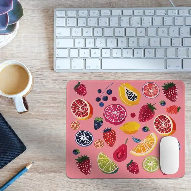 Alt view image 2 of 6 - Colorful Cute Fruit Mouse Pad Pink Cottagecore Strawberry Mouse Pads Summer Orange Desk Mat for Home Office Dorm Desktop Decor 10.2x8.2 Inch