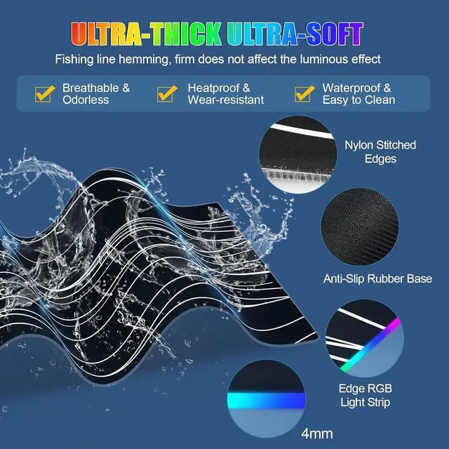 Alt view image 6 of 7 - Mouse Pad with Phone Holder Wireless Charging Desk Mat RGB Gaming Mousepad Home Office Large Desk Pad with Ultra-Smooth Surface Non-Slip Base Waterproof Keyboard Pad Wavy Black