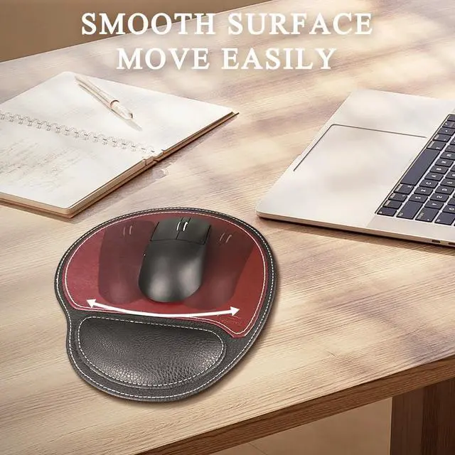 Alt view image 3 of 7 - Ergonomic Leather Mouse Pad Mat Mousepad with Rest Wrist Support Non-Slip Rubber Base Memory Foam Waterproof Surface for Gaming Office (Round-Brown)