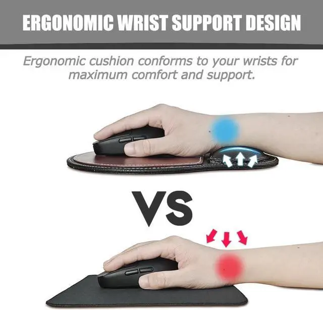 Alt view image 6 of 7 - Ergonomic Leather Mouse Pad Mat Mousepad with Rest Wrist Support Non-Slip Rubber Base Memory Foam Waterproof Surface for Gaming Office (Round-Brown)