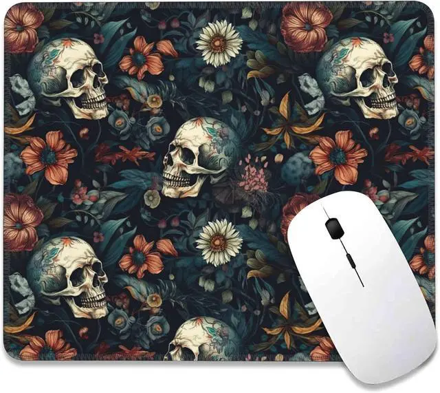 Main image of Skull Floral Mouse Pad Mouse Pads for Desk Mouse Mat Square Waterproof Gaming Mouse Pad Anti-Slip Rubber Base MousePads for Office Laptop
