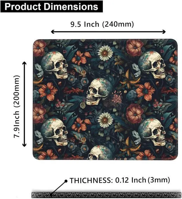 Alt view image 2 of 7 - Skull Floral Mouse Pad Mouse Pads for Desk Mouse Mat Square Waterproof Gaming Mouse Pad Anti-Slip Rubber Base MousePads for Office Laptop