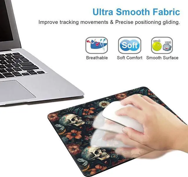 Alt view image 4 of 7 - Skull Floral Mouse Pad Mouse Pads for Desk Mouse Mat Square Waterproof Gaming Mouse Pad Anti-Slip Rubber Base MousePads for Office Laptop