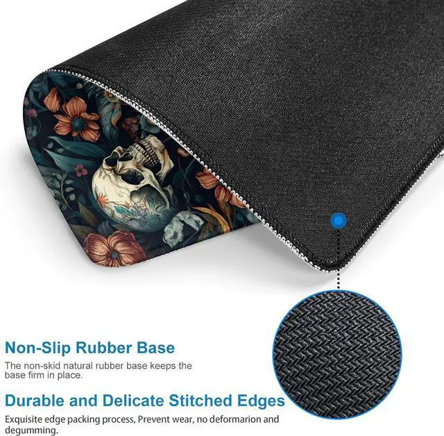 Alt view image 3 of 7 - Skull Floral Mouse Pad Mouse Pads for Desk Mouse Mat Square Waterproof Gaming Mouse Pad Anti-Slip Rubber Base MousePads for Office Laptop