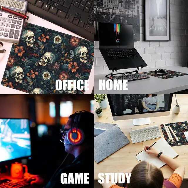 Alt view image 7 of 7 - Skull Floral Mouse Pad Mouse Pads for Desk Mouse Mat Square Waterproof Gaming Mouse Pad Anti-Slip Rubber Base MousePads for Office Laptop