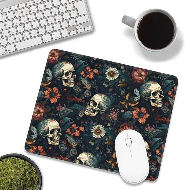 Alt view image 6 of 7 - Skull Floral Mouse Pad Mouse Pads for Desk Mouse Mat Square Waterproof Gaming Mouse Pad Anti-Slip Rubber Base MousePads for Office Laptop