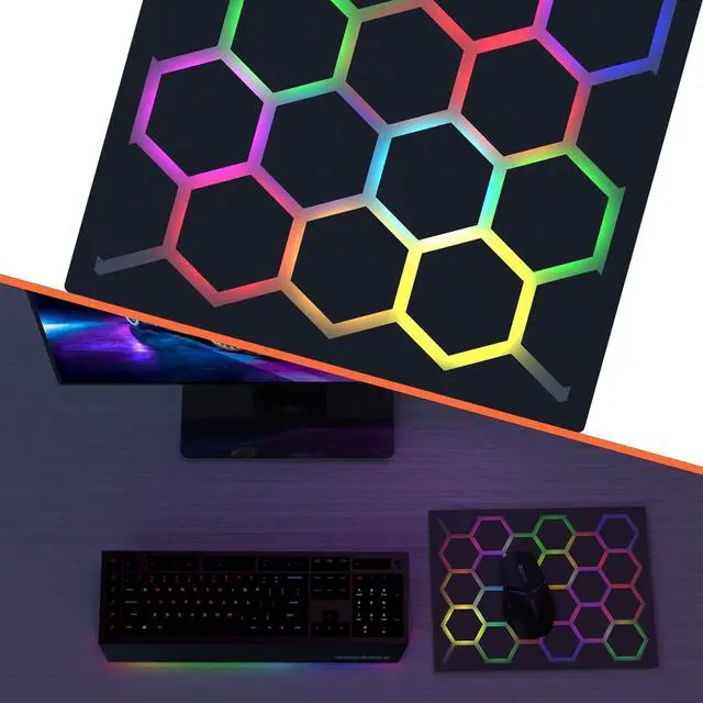 Main image of Gaming Mouse pad with Hexagonal Glowing Pattern RGB LED Mouse pad Multiple Lighting Modes Supports PC Client Color Adjustment syncs with Screen Colors