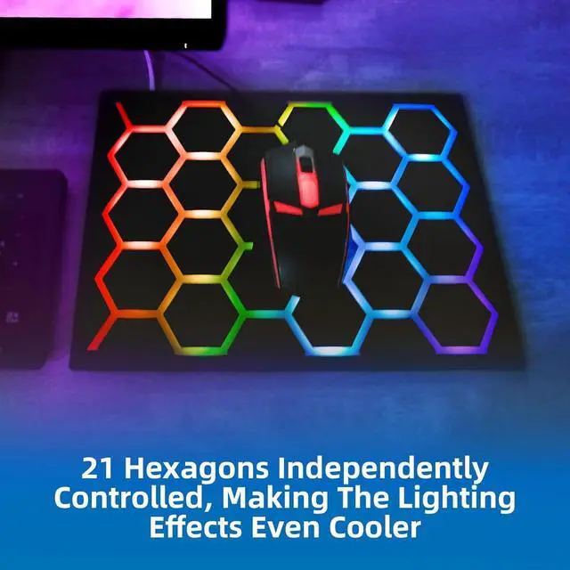Alt view image 2 of 6 - Gaming Mouse pad with Hexagonal Glowing Pattern RGB LED Mouse pad Multiple Lighting Modes Supports PC Client Color Adjustment syncs with Screen Colors